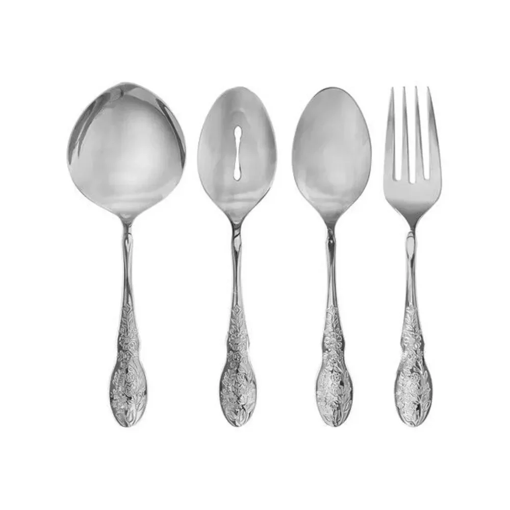 Pioneer Woman Mazie Serve Utensils 4Pc Hostess Set Silver Serving Spoons Fork